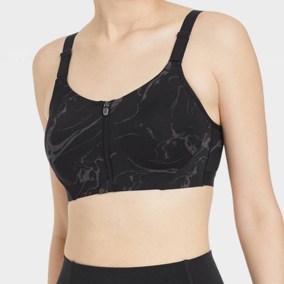 Women's High Support Zip-Front Sports
Bra - All in Motion Jet Black Marble 38B - Picture 1 of 10